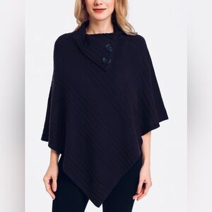 LeModa Pullover Shawl/Poncho, Dark Gray, Fold Over Collar w/ 2 Button Accent